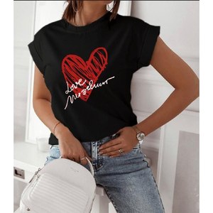 เสื้อยืดพิมพ์ลายหัวใจ - สีดำ - Product Image 1