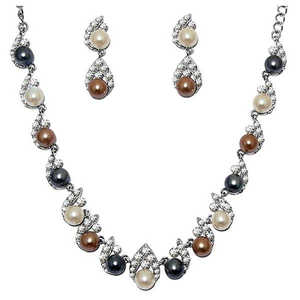Kriaa Fine Jewelry <b>Sets</b>-1103808 <b>Pearl</b> Austrian Stone Silver Plated Necklace <b>Set</b> - Product Image 1