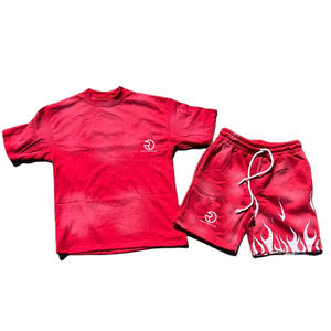 Trending Acid Washed Biker <b>Shorts</b> 2 Piece Set Oversize Printed Jogger <b>Short</b> Set Wholesale Summer Wear Sun Fade <b>Short</b> For Men - Product Image 2