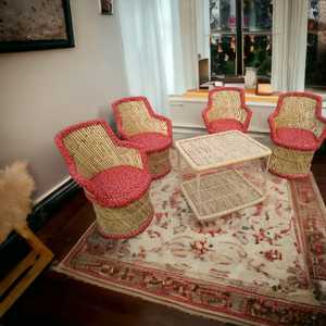 เบาะหวายไม้ไผ่สำหรับ2024 4เก้าอี้พร้อมโต๊ะชากาแฟชุดสวนหวายคาเฟ่เฟอร์นิเจอร์ลาน - Product Image 5