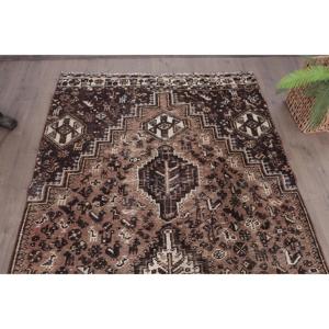 Vintage Turkish Large Rug 4.5x9.1 ft, <b>Brown</b> Abstract Rug <b>Wool</b> - Product Image 4