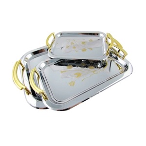 Plateau de service alimentaire en métal avec poignée en or pour la maison et la cuisine, décoration de Table, plateaux à vaisselle pour fournitures d'hôtel et de Restaurant, meilleure vente - Product Image 5