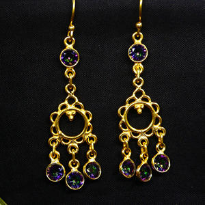 Fashionable Sterling Silver 925 <b>Gold</b> Plated Mystic Topaz Gemstones Hanging Unique Women Wear <b>Earring</b> <b>Set</b> - Product Image 4