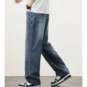 เครื่องแต่งกายแนวสตรีทของผู้ชายกางเกงยีนส์ทรงตรงเข้ารูปลำลองปรับแต่งได้สำหรับฤดูร้อนซักด้วยหินสีเข้มอ่อน - Product Image 3