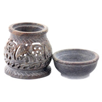 Brûleur d'huiles essentielles et diffuseur de roseaux en pierre savonneuse sculptée à la main, motif patrimoine d'Agra, le plus attrayant, pour une diffusion durable et un parfum rafraîchissant.