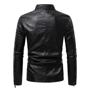 Veste de moto en simili cuir pour hommes, tissu daim chaud avec col montant tendance, placement de logo sur le devant en toile - Product Image 2