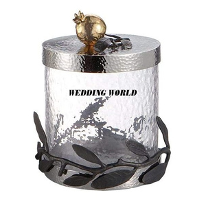 <b>Glass</b> Candy Jar With Wooden Lid Nice Quality Handmade Designer Nut Server Top Selling Wholesale New Metal Dry Fruit Jar - Product Image 2