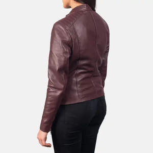 Chaqueta de Cuero Ajustada para Mujer con Satén y Cuero Genuino de Primera Calidad, Diseño Entallado, Relleno de Algodón para un Look Moderno - Product Image 4