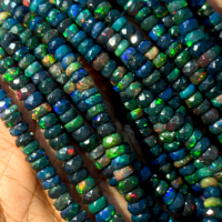 Perles d'opale éthiopienne noire AAAA facettées en forme de rondelle, perles d'opale de feu de Welo, 4-6 mm, pierres précieuses d'opale noire naturelle pour la fabrication de bijoux