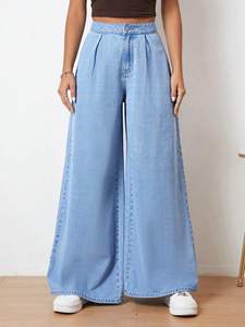 Pantalones y pantalones de mujer de alta calidad Piernas anchas Palazzo Blue Denim Slim Fit Vintage Casual Moda Ventas completas - Product Image 4