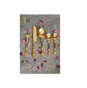 Brass Spoon for Handle Design Piece and Customized Size Brass Twig Leaf Handle Gold <b>Dessert</b> Spoon and <b>Fork</b> Set - Product Image 5