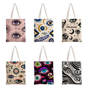 Bolso Tote de Lona Estilo Bohemio con Diseño de Ojo Turco, Forro de Poliéster, Venta al por Mayor con Etiquetado para TEMU Original - Product Image 1