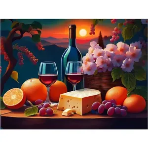 Azulejo de pared de cocina, mural de mármol, cerámica, Naturaleza muerta con vino, queso, naranjas, paneles de pared y tableros - Product Image 1