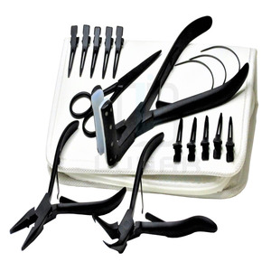 Kit de herramientas para extensiones de cabello en color negro mate, incluye pinzas para peinar el cabello, alicates de prensa de cinta profesional, agujas en forma de C, tijera pequeña - Product Image 1