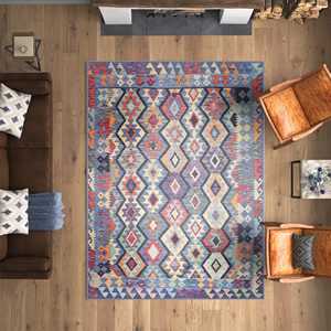Alfombra de Área Netline Home Depot Kilim Tribal Geometric Multicolor, Lavable a Máquina, Chenilla con Respaldo de Algodón Antideslizante - Product Image 2