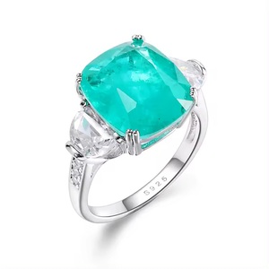 Luxury 925 <b>Silver</b> Classic Rhodium Plated Cushion Cut Synthetic <b>Emerald</b> Green CZ Engagement Cocktail <b>Rings</b> - Product Image 1