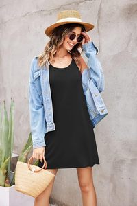 Robe de nuit noire sans manches pour femmes, douce, extensible, bretelles réglables, vêtements de nuit respirants, confort, vêtements de détente, taille élastique, OEM - Product Image 4