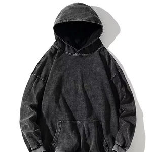 Full <b>Black</b> Blank Heavyweight Vintage Acid Wash Hoodie <b>Men</b> Unisex 100% Cotton Hoody Jacket With Pocket Tie Dye Hoodies - Product Image 2