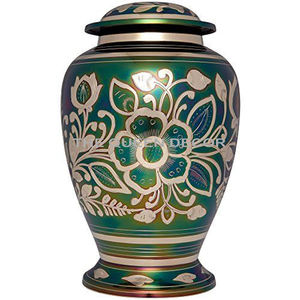 Royal Golden Green Flowers Adult Human Funeral Cenizas Urnas de cremación Estilo Europeo Americano Memorial Metal Latón Decorativo - Product Image 1