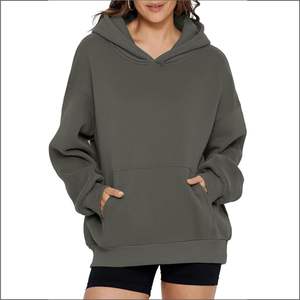 Jersey de punto con estampado de gran tamaño de lujo con capucha para mujer, manga larga, bolsillo frontal, forro polar de Color sólido, cuello con capucha de algodón 100% - Product Image 4