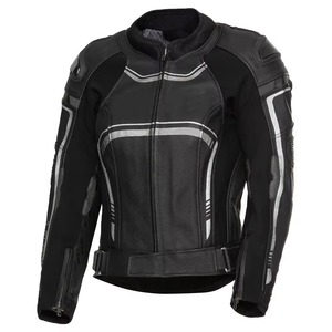 Blouson de moto en cuir noir pour l'hiver, coupe-vent, respirant, zippé, avec impression réfléchissante sur le devant, grande taille, OEM - Product Image 1