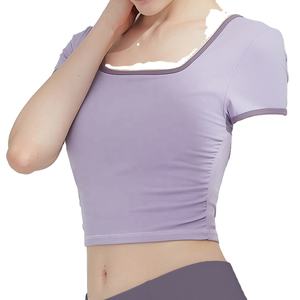 T-shirt court en coton à séchage rapide, de haute qualité, à manches courtes, uni, col carré, pour femmes, décontracté - Product Image 5