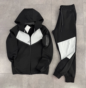 Men's Casual <b>Gym</b> Sportswear Set <b>Black</b> Hooded Zipper <b>Jacket</b> Jogger Pants for Fitness & Running Breathable & Logo Printed Design - Product Image 2