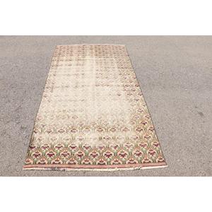 พรมวินเทจขนาด 4.1x8 ฟุต, พรมตุรกี, พรมขนสัตว์สีขาวน้ำเงินสไตล์ตะวันตกเฉียงใต้ - Product Image 1