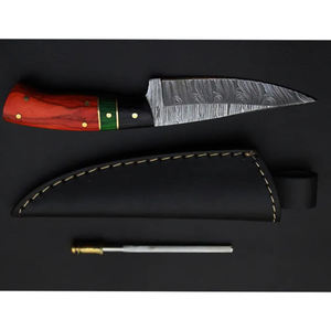 Couteau de chasse fait main en acier Damas avec bois multicolore, couteau à lame pleine, couteau artisanal - Product Image 2