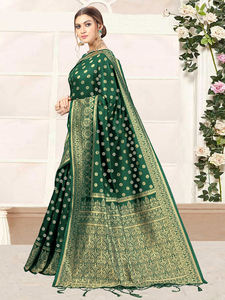 Trendmalls Saree en soie Banarasi pour femme avec chemisier non cousu Vêtements indiens et pakistanais S11-Darkgreen vert foncé - Product Image 2