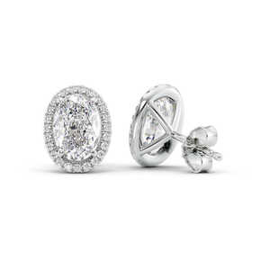 925 <b>Silver</b> Oval Cut Halo <b>Stud</b> <b>Earrings</b> With Diamond Look Stones Classic Sparkling Jewelry <b>For</b> <b>Women</b> Elegant Daily Wear Gift - Product Image 1