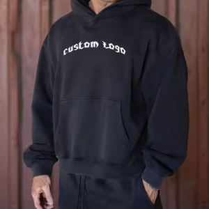 เสื้อฮู้ดผ้าฝ้ายโอเวอร์ไซส์สำหรับผู้ชายเสื้อมีฮู้ดแบบสวมหัวเปิดไหล่ตกสไตล์วินเทจ - Product Image 3