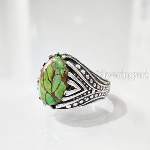 Anillo de exportación para hombre, cobre verde Natural, piedra preciosa turquesa, anillo de piedra natal de diciembre, joyería de fiesta árabe, anillo de Plata de Ley 925 - Product Image 2