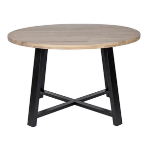 Mesa de comedor redonda de madera de roble maciza de estilo francés moderno de lujo, Base de Metal negra plegable para Hotel, oficina, cocina, Villa, granja - Product Image 1