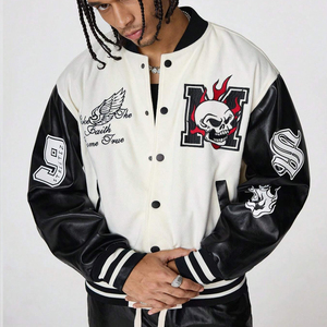College Baseball Varsity Jackets <b>Black</b> <b>White</b> Contrast Color Good Supplier With Own Logo Print Adult Wear Men Varsity Jackets - Product Image 1