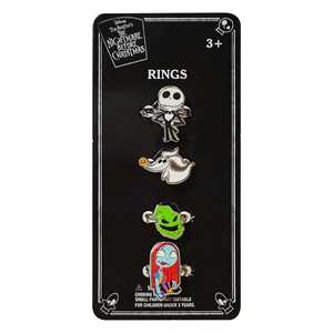 Juego de 4 Anillos Ajustables de Joyería Gótica Jack Sally, Anillos Góticos de Jack Skellington de Pesadilla Antes de Navidad, Edades 4+ - Product Image 1