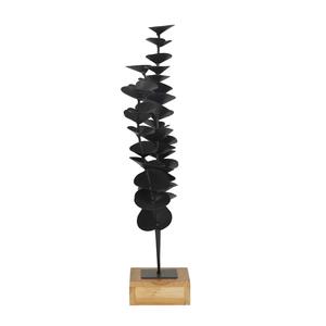 Sculpture en métal noir et fleur en bois Accent oeuvre Accent fait à la main pilier de plante noire avec pièce maîtresse en bois - Product Image 1