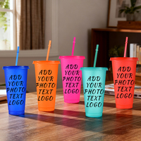 Gobelet en plastique à paillettes avec logo personnalisé, avec paille et couvercle, 24 oz, gobelets réutilisables effet diamant pour fêtes, café glacé, boissons quotidiennes