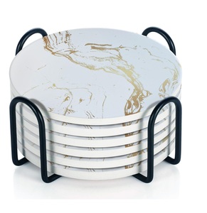 High Selling <b>Marble</b> <b>Coaster</b> Natural White Stone with Brass Heart Design Wholesale Table Decoration Mats & Pads - Product Image 6