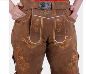 100% Genuine Leather Made Breathable Women Bavarian <b>Lederhosen</b> Cow Split Leather for Women - Product Image 1