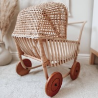 Poussette de Poussette Vintage en Rotin Poussette pour Bébé Poussette en Osier Fait Main Landau pour Enfants Jouets en Osier Poupée Accessoires