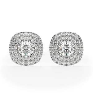 Boucles d'oreilles double halo en diamant taille ronde pour femme - Product Image 4