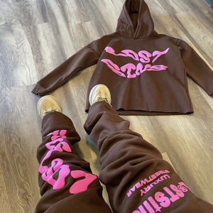 Pantalon évasé lavé à l'acide sweat Zip 500 GSM Joggers à jambe droite Faux vieux sweat à capuche et pantalon de survêtement costume - Product Image 5