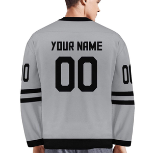 Camiseta de hockey sobre hielo personalizada, uniforme de equipo gris claro y negro, nombre y número personalizados, sublimación de poliéster 100% - Product Image 3