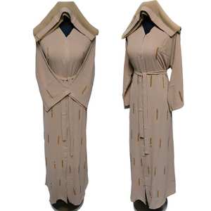 ชุดอาบายะผ้าไหมซาตินหรูหราสำหรับผู้หญิง คุณภาพสูง ตัดเย็บตามสั่ง ชุดละหมาดอิสลาม แขนระบาย ป้องกันรอยยับ ทำมือ สำหรับคนตัวเล็ก - Product Image 1