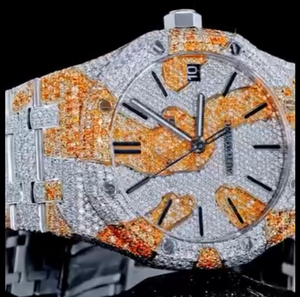 Montre en acier inoxydable avec diamants en moissanite de style hip-hop semi-givrée, mouvement à quartz MIYOTA - Product Image 1