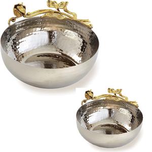 Stainless Steel Luxury Classic Hammered Finished With Brass <b>Stand</b> Base <b>Ice</b> <b>Cream</b> Bowl Metal Salad Dessert Rack & Fruit Container - Product Image 2