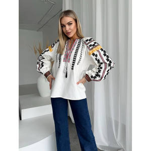 OEM Custom Made Ukrainian Style <b>Blouse</b> Shirt with Trendy Design Solid Pattern Casual Wear and Embroidery for Party Occasions - Product Image 1