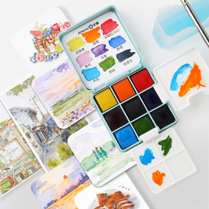 XinyiArt – Nouvelle Trousse de <span class=keywords><strong>Peinture</strong></span> <span class=keywords><strong>Aquarelle</strong></span> de Voyage 9 Couleurs avec Palette de Mélange Portable et Gobelet de Lavage - Product Image 6