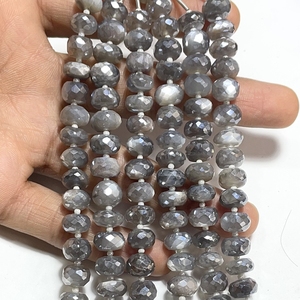 Perles Rondelle à facettes enduites de pierre de lune 9-9.5mm taille perceuse centrale 6 pouces brin mystique pierre de lune couleur grise pour la fabrication de bijoux - Product Image 5